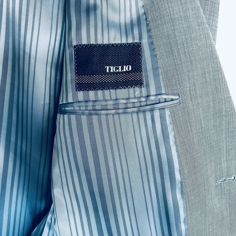 Tiglio Blazer 46R Gray Textured Italian Super 150s Wool Sport Coat Double Vent